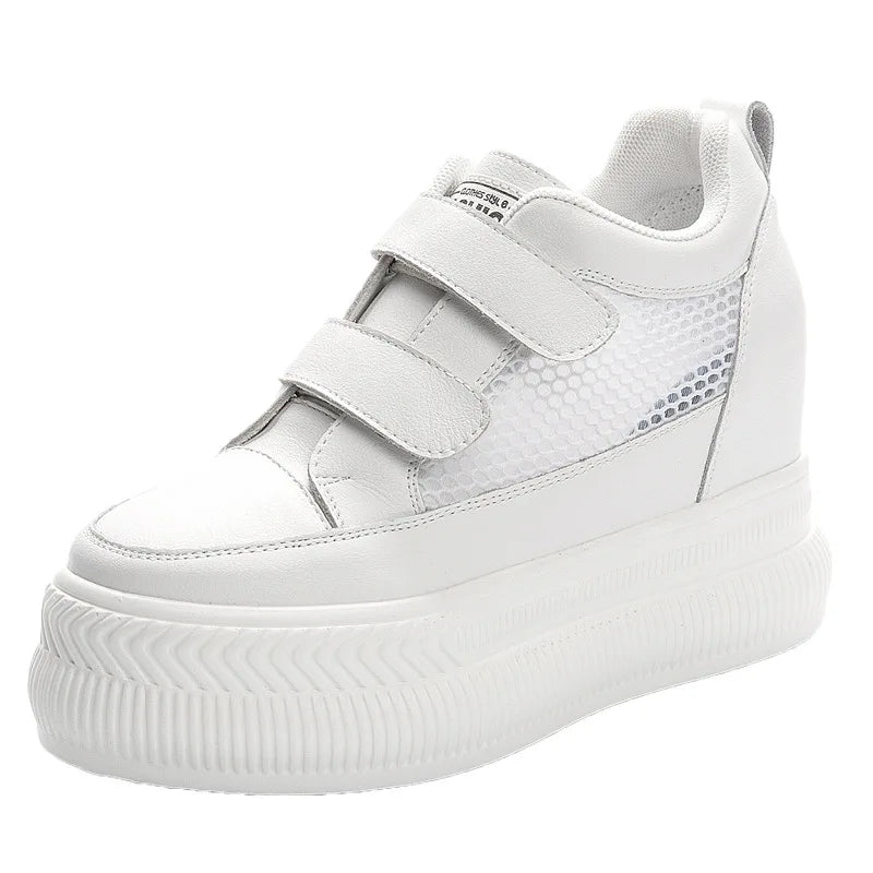 Fujin 10cm Full Cow Genuine Leather Women Shoes Platform Wedge Sneakers White Shoes Hidden Heel Spring Autumn Summer Shoes