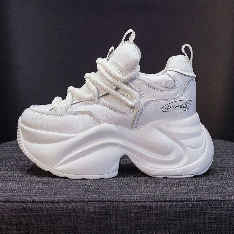 Fujin 9cm Platform Wedge Sneakers Chunky Genuine Leather Women Summer Shoes Spring Autumn Walking Sneakers Vulcanize Fashion