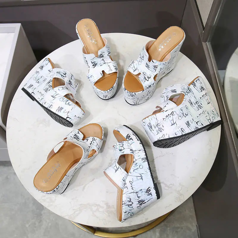 Fujin 15cm New Microfiber Platform Wedge Slippers Shoes Fashion Women Summer Sandal Slides Beach Shoes Girls Slip on High Heel