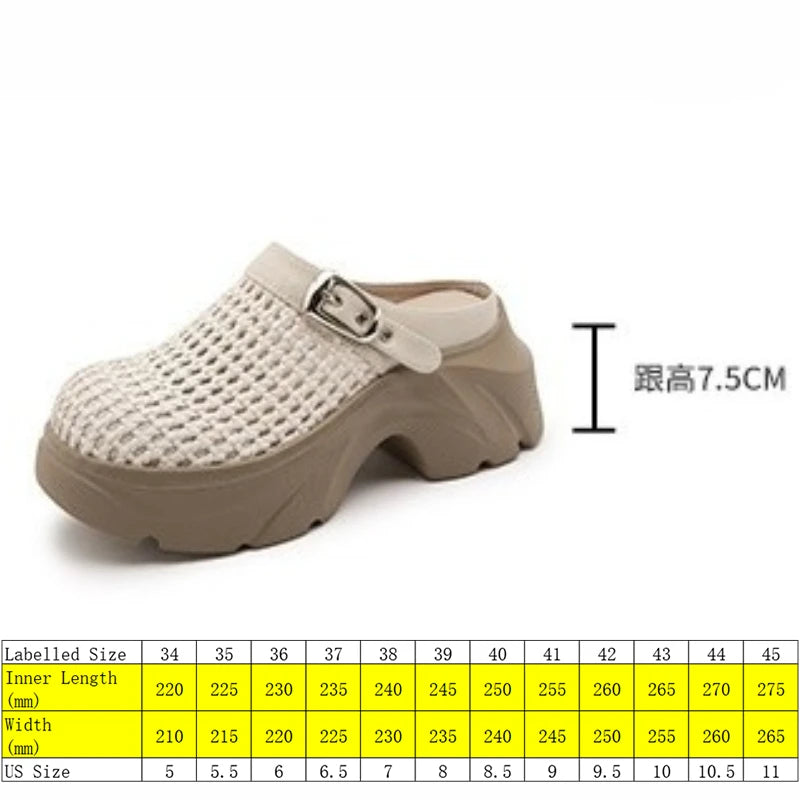 Fujin 7.5cm Microfiber Leather Platform Wedge High Brand Breathable Women Sandals Flats Round Toe Slipper Hollow Slip on Shoes