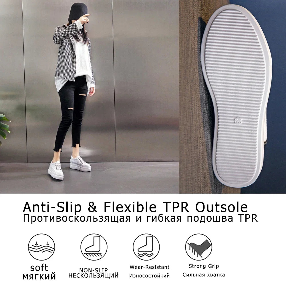 Fujin 8cm Air Mesh Genuine Leather Women Platform Shoes Chunky Sneakers Breathable Women Casual Fashion Sneakers White Summer