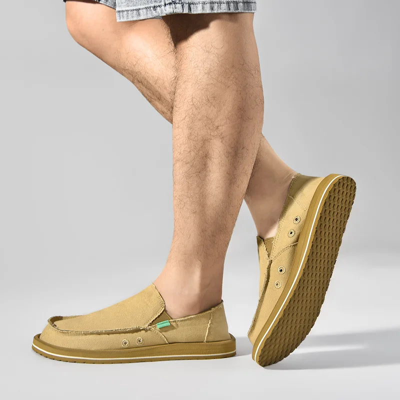 2025 New Spring Handmade Canvas Casual Men Shoes Design Fashion Sneakers Man Loafers Breathable Low Top Flat Shoes Soft Driving