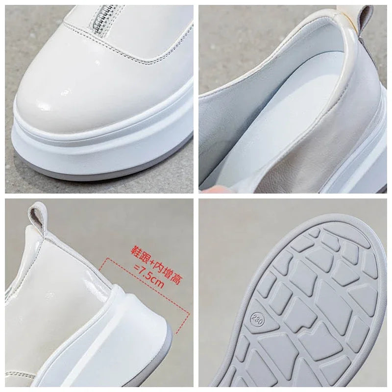 Fujin 7.5cm Patent Microfiber Leather Platform Wedge Comfy High Brand Spring Bao Toe Autumn Slippers Chunky Sneaker Casual Shoes