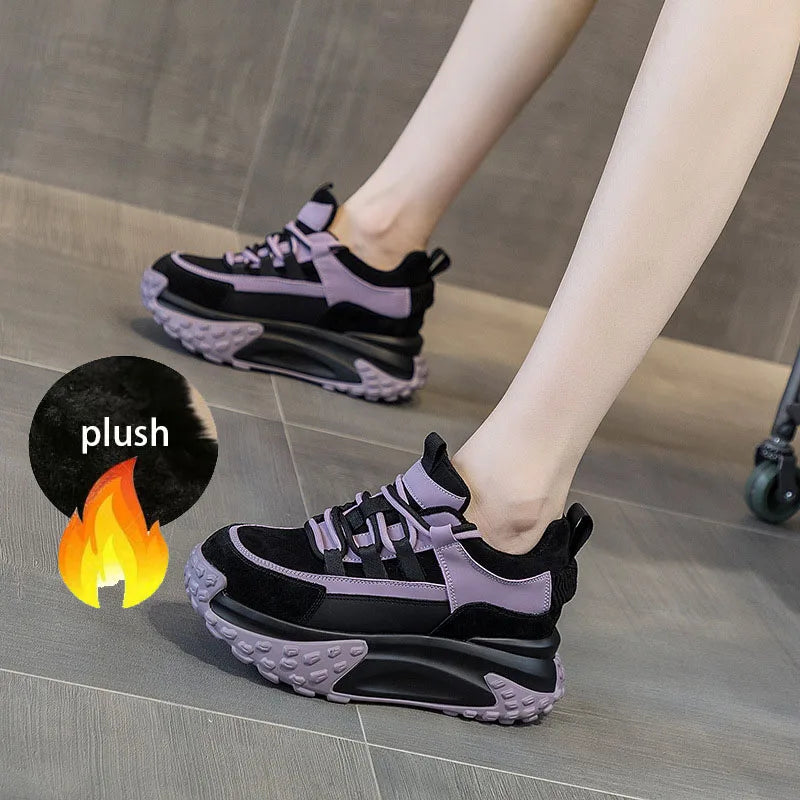 Fujin 6cm Suede Genuine Leather Women Casual Platform Wedge Chunky Sneakers Spring Autumn Fashion Hidden Heels Vulcanize Shoes