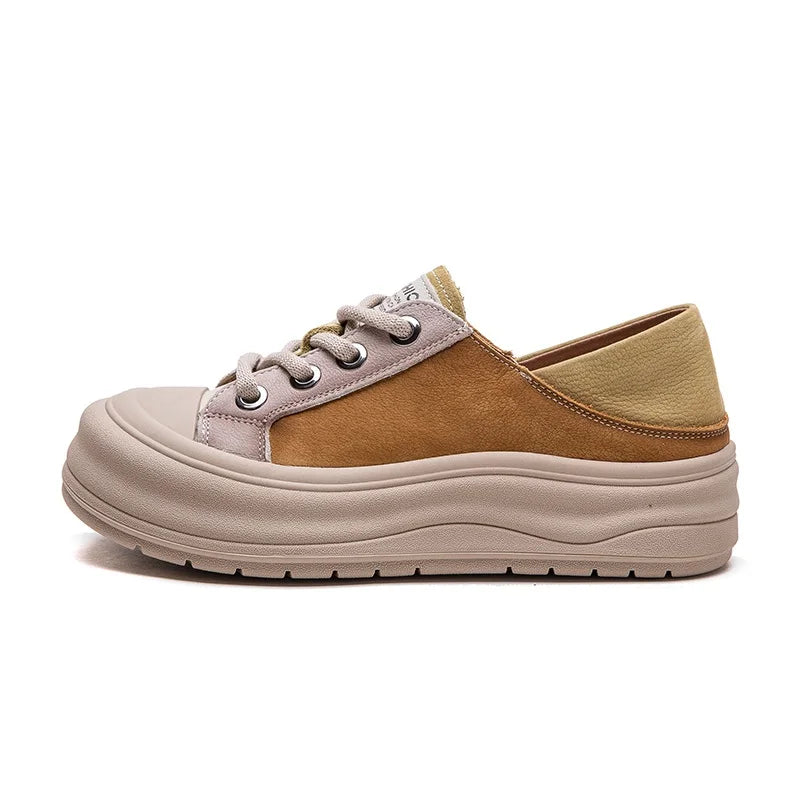DRKANOL 2025 Women Casual Shoes Mixed Colors Genuine Leather Thick Bottom Chunky Platform Round Toe Women Board Shoes Footwear