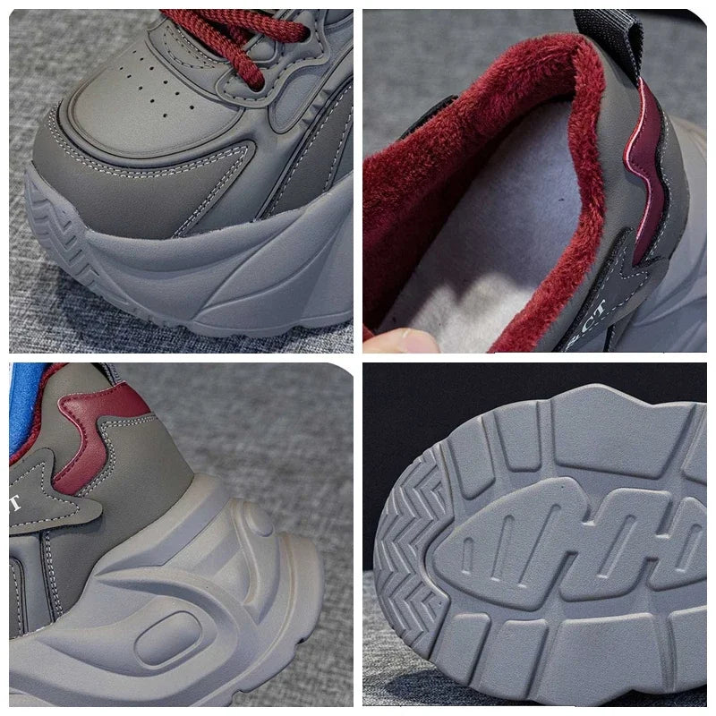 Koznoy 7cm Cow Genuine Leather Autumn Boots Spring Fashion Platform Chimney Ankle Booties Moccasins Women Chunky Sneakers Shoes