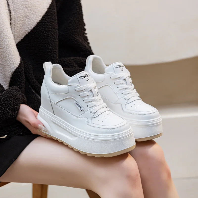 Fujin 10cm Genuine Leather Women Casual Shoes Platform Wedge Heel Sneakers White Platform Sneakers Shoes Chunky Platform Shoes