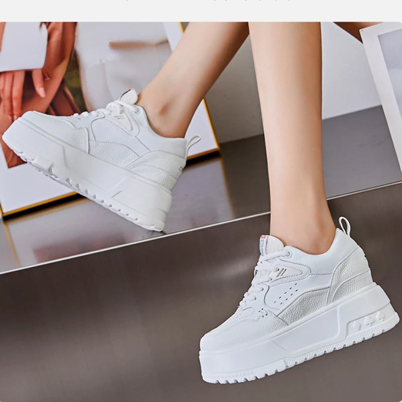 Fujin 9cm Microfiber Women Platform Wedge Chunky Sneakers Causal Walking Breathable Vulcanize Comfy Fashion Skate Board Shoes