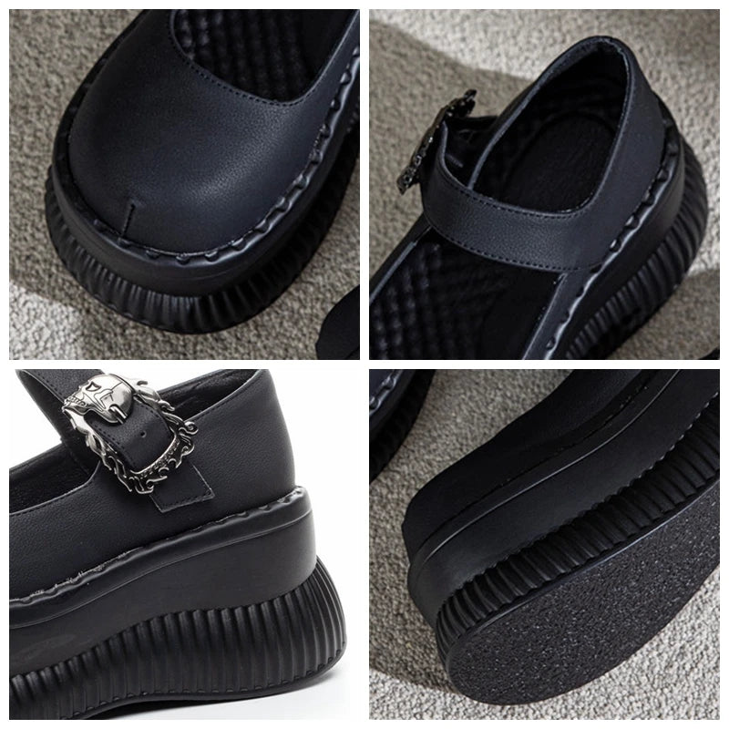 Fujin 7.5cm PU Microfiber Leather Mary Jane Autumn Flats Slipper Pumps High Women Platform Wedge Shoes Spring Brand Round Toe