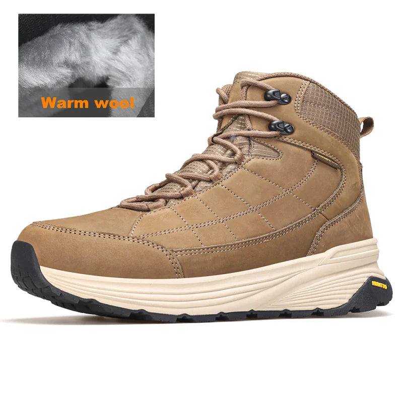 HUMTTO Trekking Boots Leather Outdoor Warm Wool Hiking Shoes for Men Luxury Designer Climbing Sneakers Safety Mens Ankle Boots