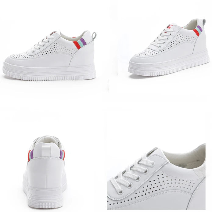 Fujin 7cm Breathable Platform Wedge Sneakers Women Shoes Genuine Leather Heel High Height Increased Spring Autumn Summer Shooes
