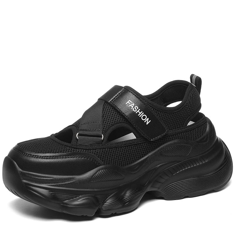 Autuspin 5.5cm Thick Bottom Women's Vulcanize Shoes Summer New Fashion Female Hollow Mesh Breathable Sports Sandals Sneakers