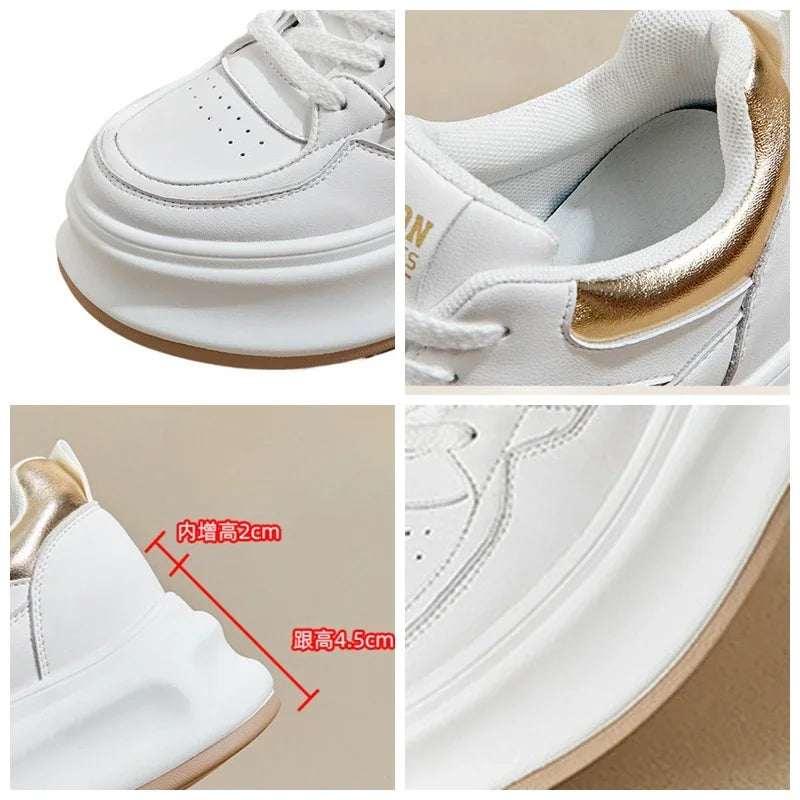 Fujin 6.5cm Cow Genuine Leather Comfy Breathable Sneakers Vulcanized Chunky Hidden Heel Block Skate Board Platform Wedge Shoes