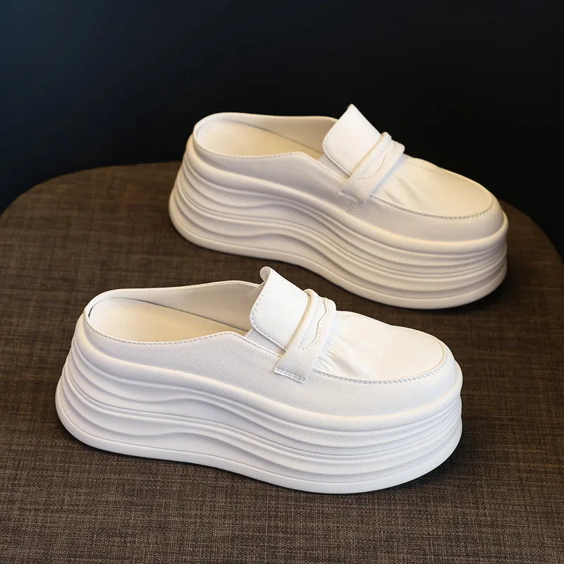 Fujin 8cm Microfiber Leather Platform Wedge Flats Slippers Platform Sneaker Women Shoes Super Heel Women Summer Designer Boots