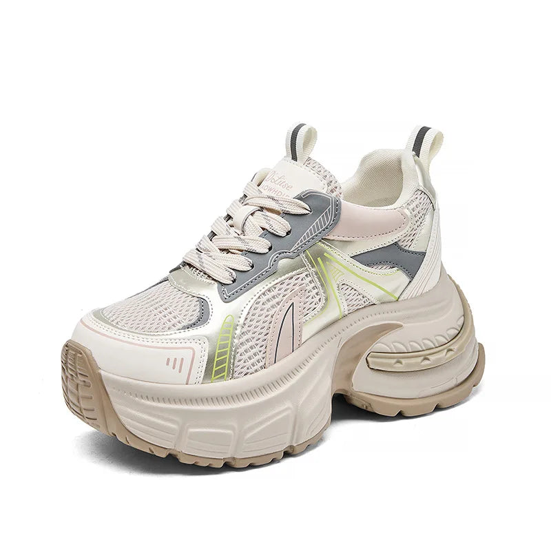 Fujin 9.5cm Women Summer Air Mesh Microfiber Platform Wedge Slides Shoes Sandals Breathable Mules Shoes Women Chunky Sneakers