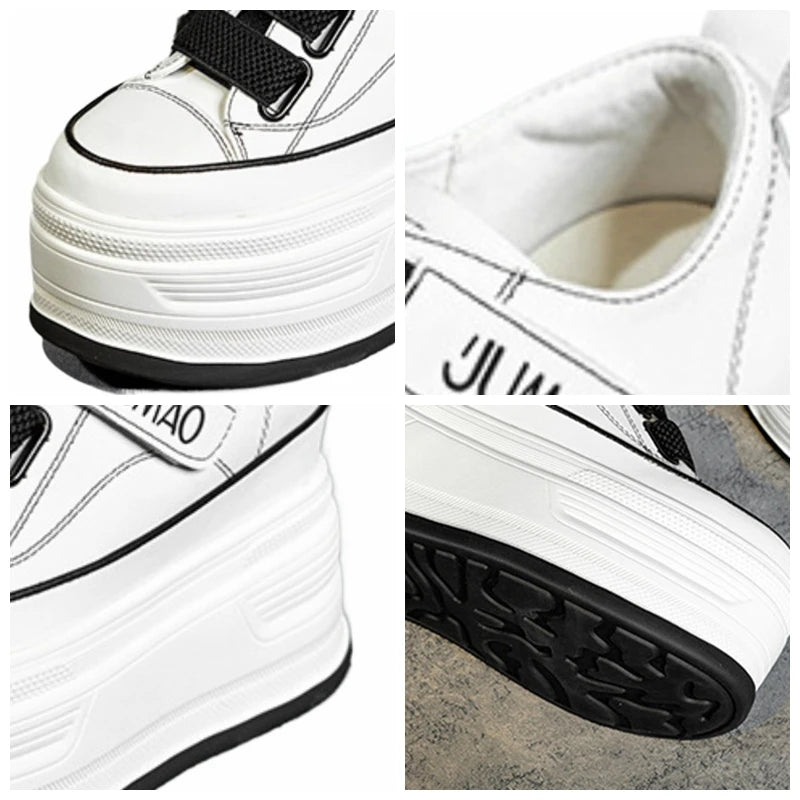 Koznoy 12cm Genuine Leather Motorcycle Fashion Spring Moccasins Autumn Lace Up  Ankle Booties Platform Wedge Women Sneaker Shoes