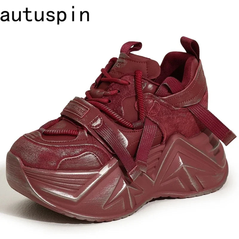 AUTUSPIN 2025 Winter Spring Women Sneakers Chunky Platforms Hidden Heels Leisure Vulcanized Shoes Retro Soft Thick Soled Sneaker