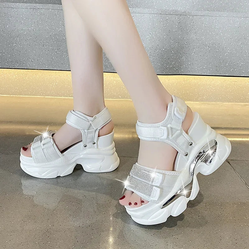 Fujin 10cm Women Summer Shoes Open Toe Platform Wedge Sandals Hook Loop Women Casual Shoes Beach Sandálias Das Mulheres