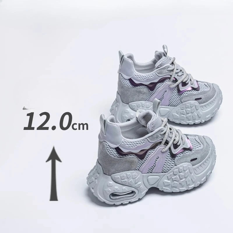 Fujin 12cm Air Mesh Shoes Mules Shoes Vulcanize Sandals Chunky Sneakers Hollow Slides Women Summer Microfiber Platform Wedge