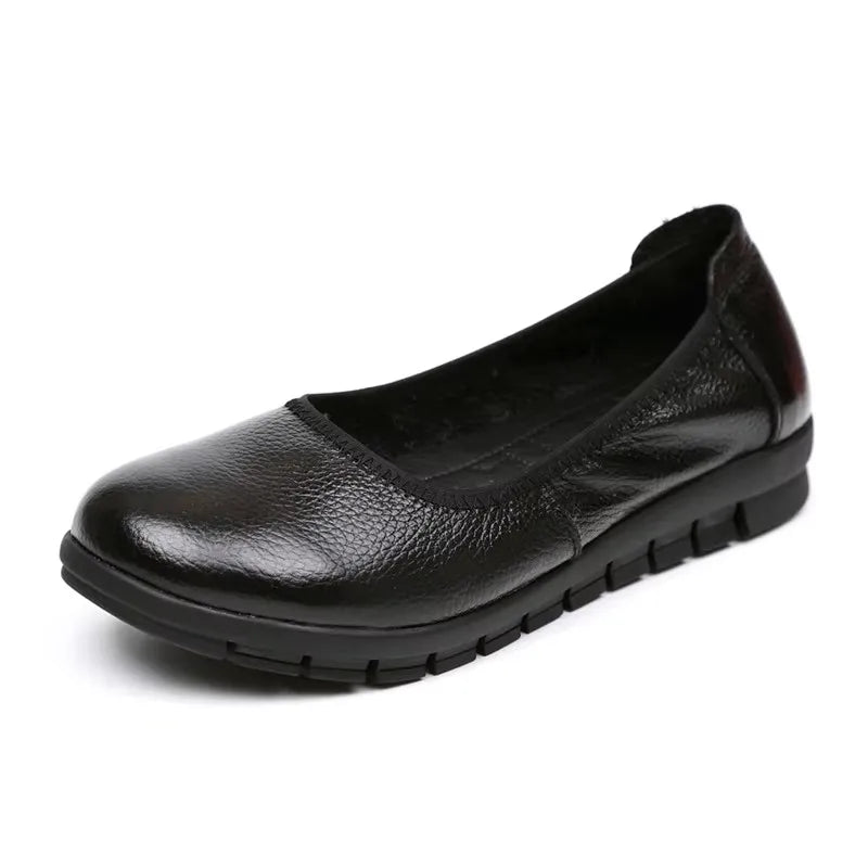 WOIZGIC Women Mother Old Female Shoes Flats Loafers Cow Genuine Leather Casual PU Non Slip On Round Toe Soft Work 35-41 OL-3