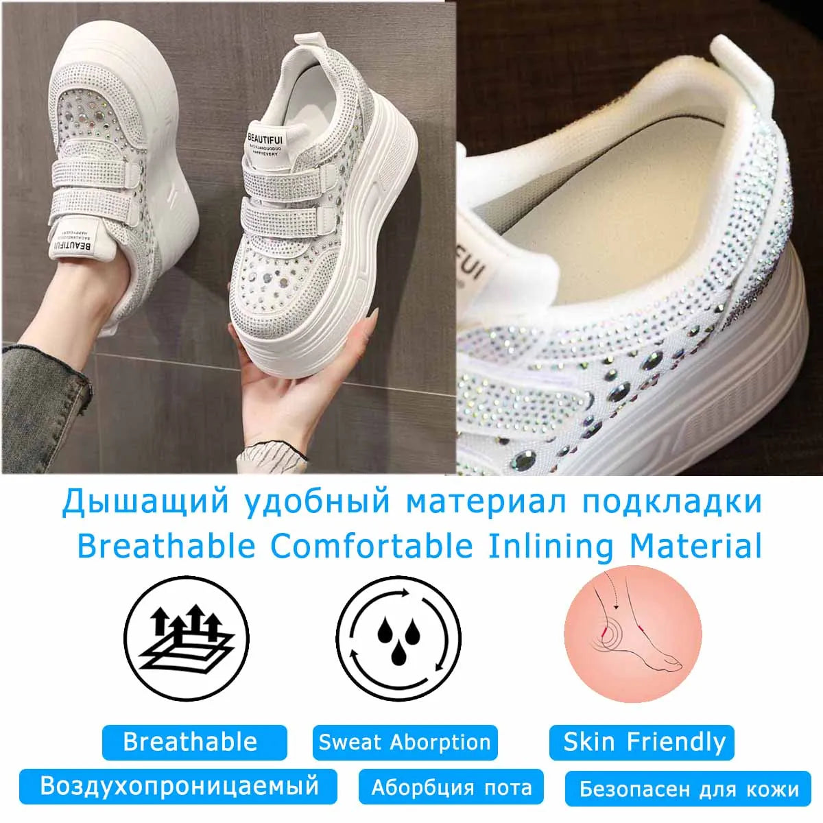 Koznoy 10.5cm Air Mesh Synthetic Leather Chunky Sneaker Women Comfy Summer Bling Platform Wedge Fsahion Ankle Boots Shoes