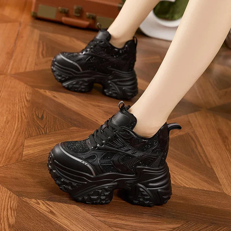 AUTUSPIN 8cm Fashion Platform Warm Velvet Sneakers Winter High Chunky Flats Shoes Ladies Tide Crystal Decoration Luxury Sneaker