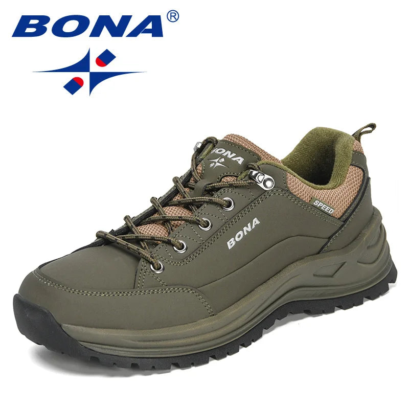 BONA 2022 New Designers Hiking Shoes Wear-resistant Outdoor Sports Shoes Men Brathable Lace-Up Climbing Trekking Footwear Man