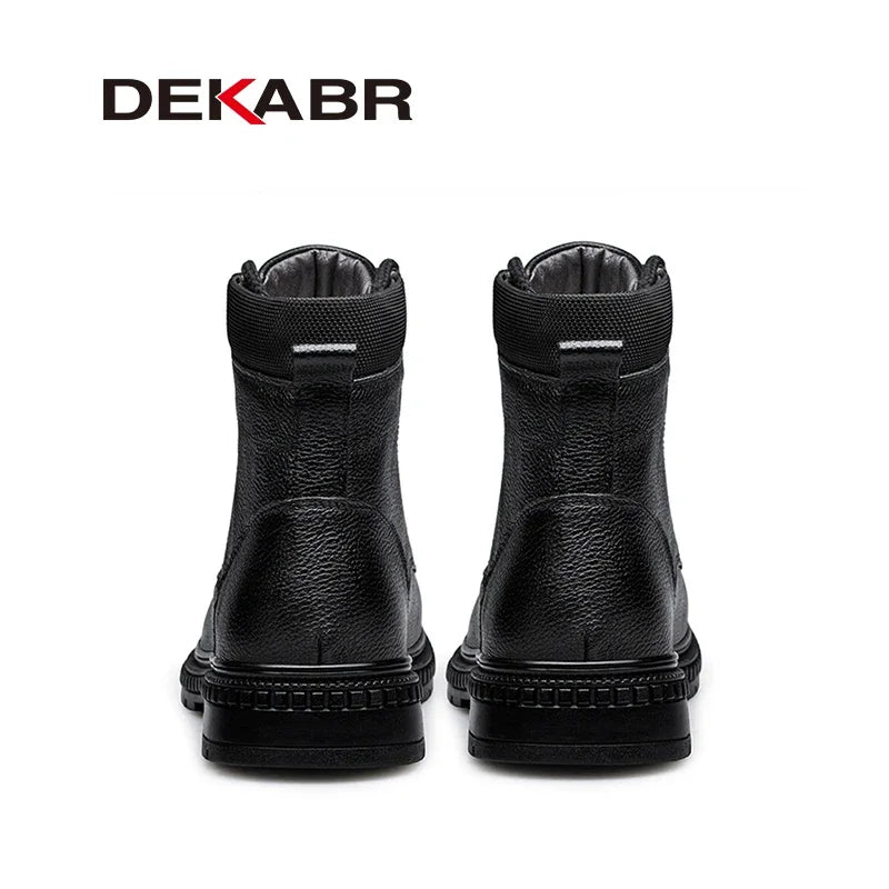 DEKABR New Fashion Comfortable Men Ankle Boots Genuine Leather Autumn Winter Warm Fur Plus Casual Black Boots Size 36-46