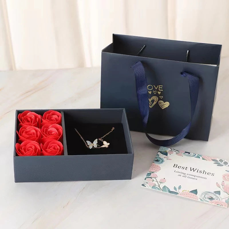 Romantic Jewelry Box Eternal Rose Gift Boxes Valentine's Mother's Day Birthday Wedding Gift Packaging Box Delicate Necklace Box
