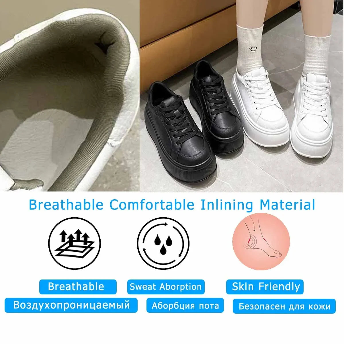 Koznoy 7cm Microfiber Leather Vulcanize Casual Women Spring Autumn Platform Wedge Sneakers Breathable High Brand Ladies Shoes