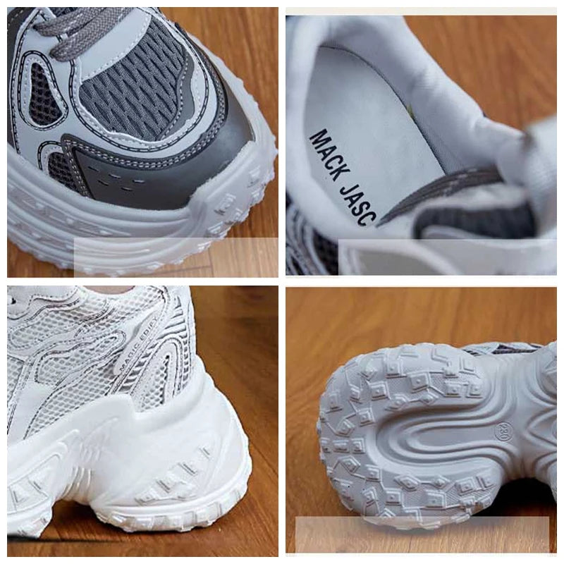 Fujin 12cm Air Mesh Microfiber Genuine Leather Spring Shoes Ankle Booties Women Vulcanize Chunky Sneakers Platform Wedge Autumn