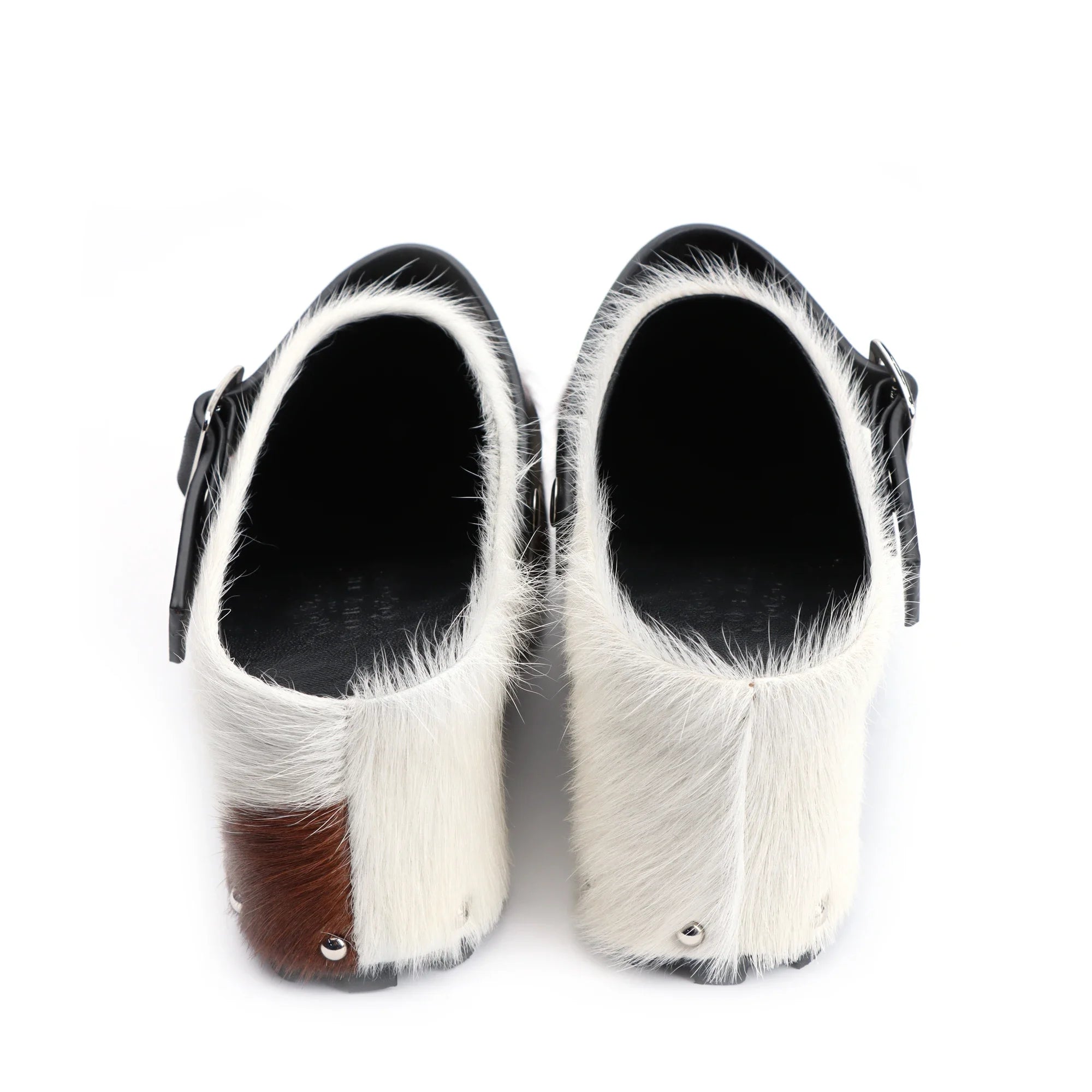 Luxury Platform Clogs for Women Mules - Designer Calf Hair & Wool-Lined Fur Sandals with Adjustable Strap, Slip-On Comfort