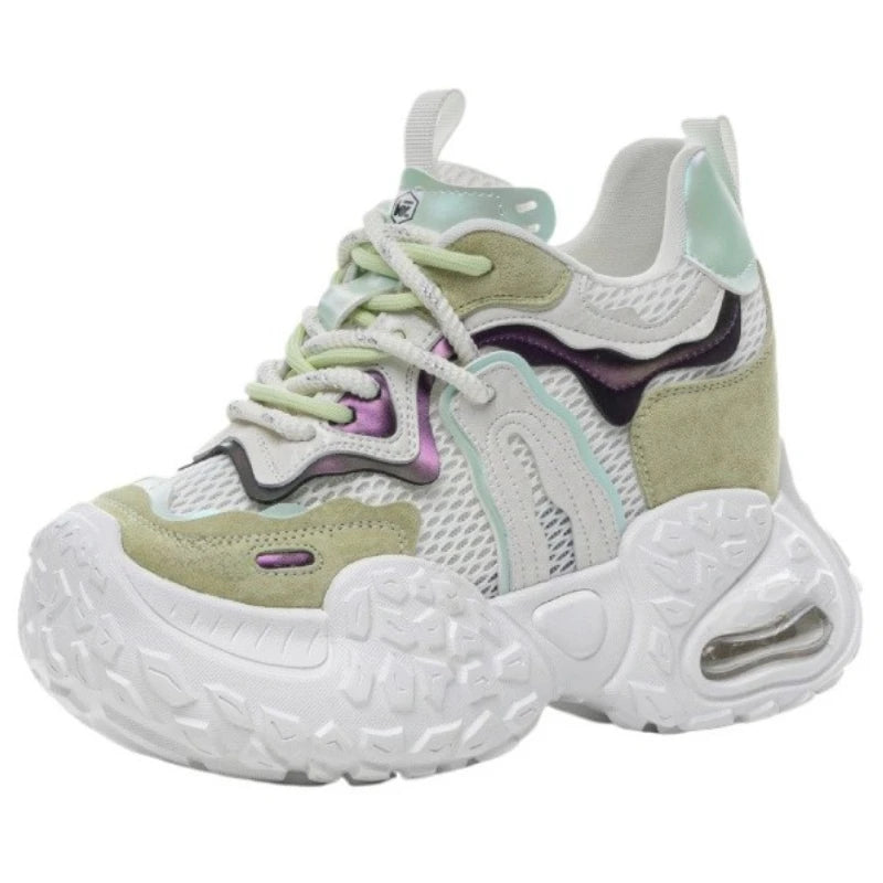 Fujin 12cm Air Mesh Shoes Mules Shoes Vulcanize Sandals Chunky Sneakers Hollow Slides Women Summer Microfiber Platform Wedge