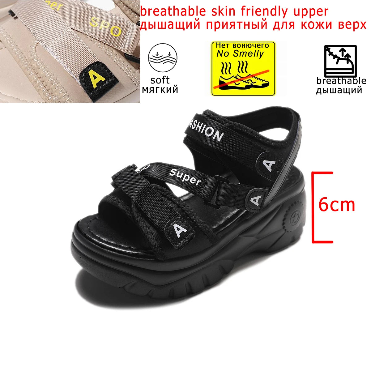Fujin 6cm  Women Sports Shoes Summer Platform Sandals Women Summer Shoes Slides Casual SandalsSandalia Mujer Chunky Slippers