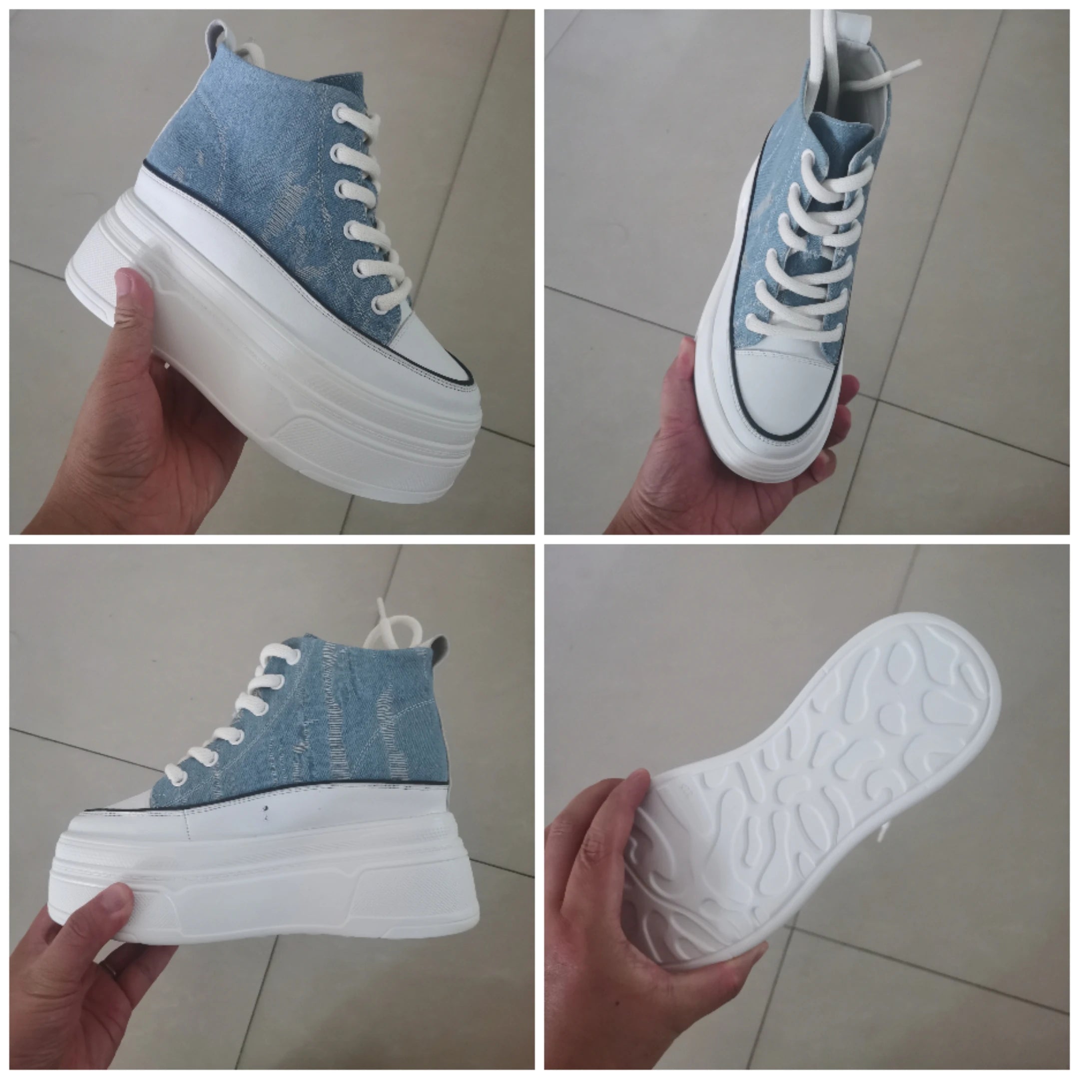 Fujin 8cm Denim Genuine Leather Women Fashion Lace Up Spring Ankle Boots Platform Wedge Lady Autumn Fashion Zip High Brand Shoes