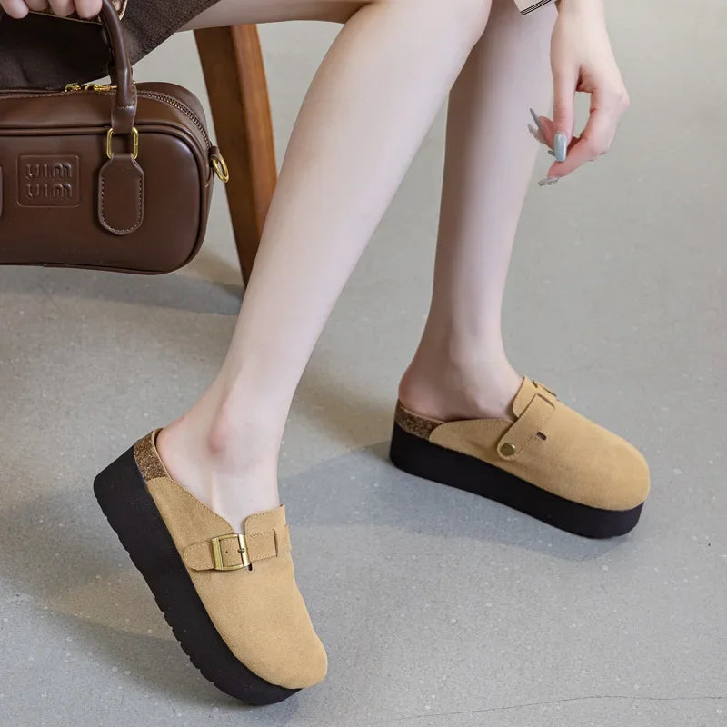 Fujin 7CM Cow Suede Genuine Leather Sneakers Platform Shoes Wedge Pumps Fashion Sneakers Slipper Women Spring Autumn Shoes