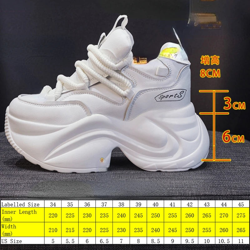 Fujin 9cm Platform Wedge Sneakers Chunky Genuine Leather Women Summer Shoes Spring Autumn Walking Sneakers Vulcanize Fashion