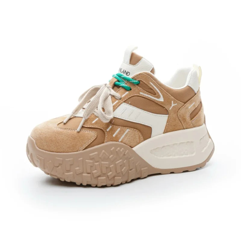 Fujin 6cm Genuine Leather Breathable Vulcanize Spring Autumn Flats Chunky Sneakers Platform Wedge Flats Women Shoes