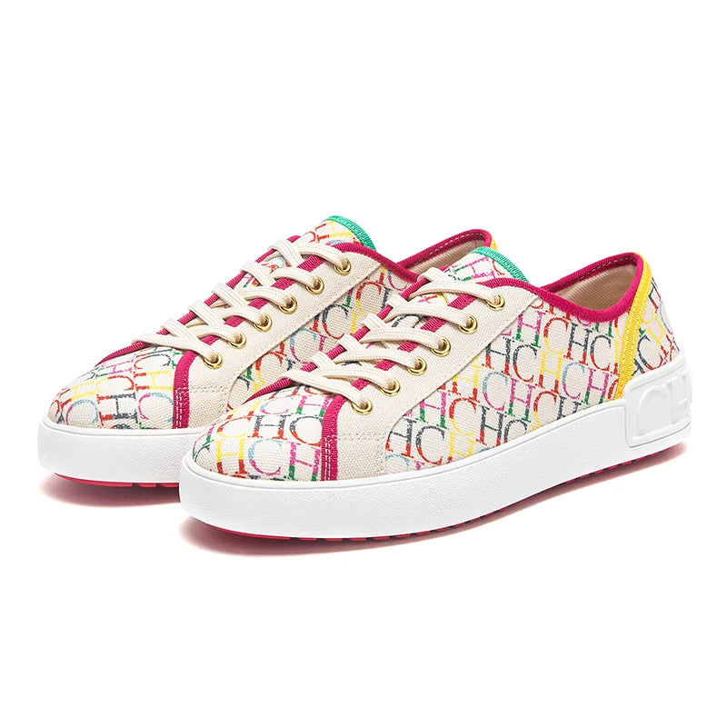 Shoes for woman Luxury brand canvas shoes girls' casual shoes, lace-up flat sneakers student-style lettered casual shoes