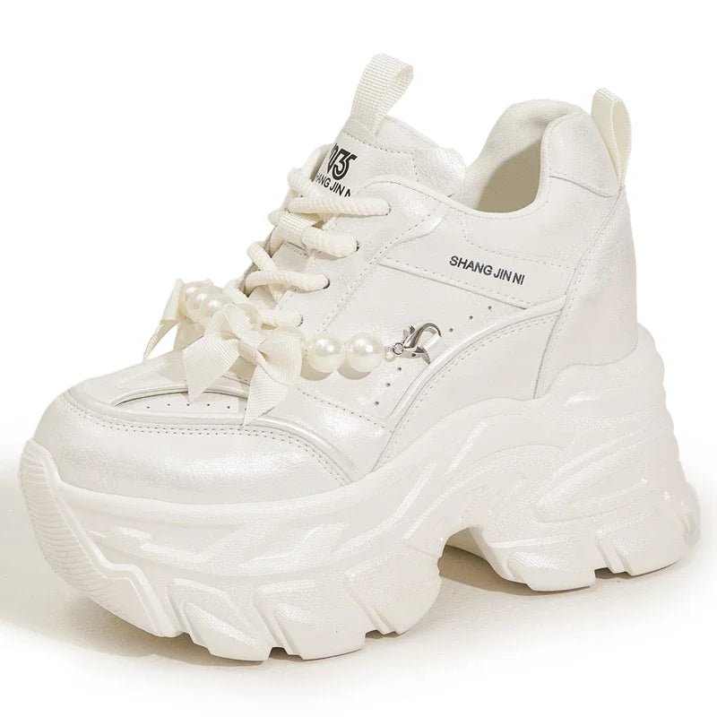 AUTUSPIN High Platform Chunky Shoes 2025 Women Fashion Beads Chains Decoration Sneakers Korean Style Female Vulcanized Shoes