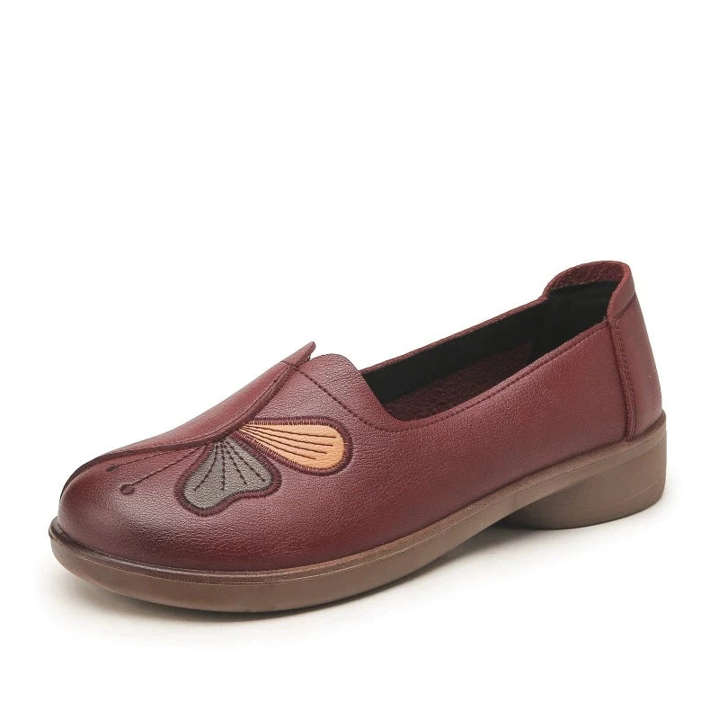WOZIGIC Women's Old Mother Ladies Flats Microfiber Shoes Non Slip On Butterfly Soft Spring Autumn Loafers Moccasin