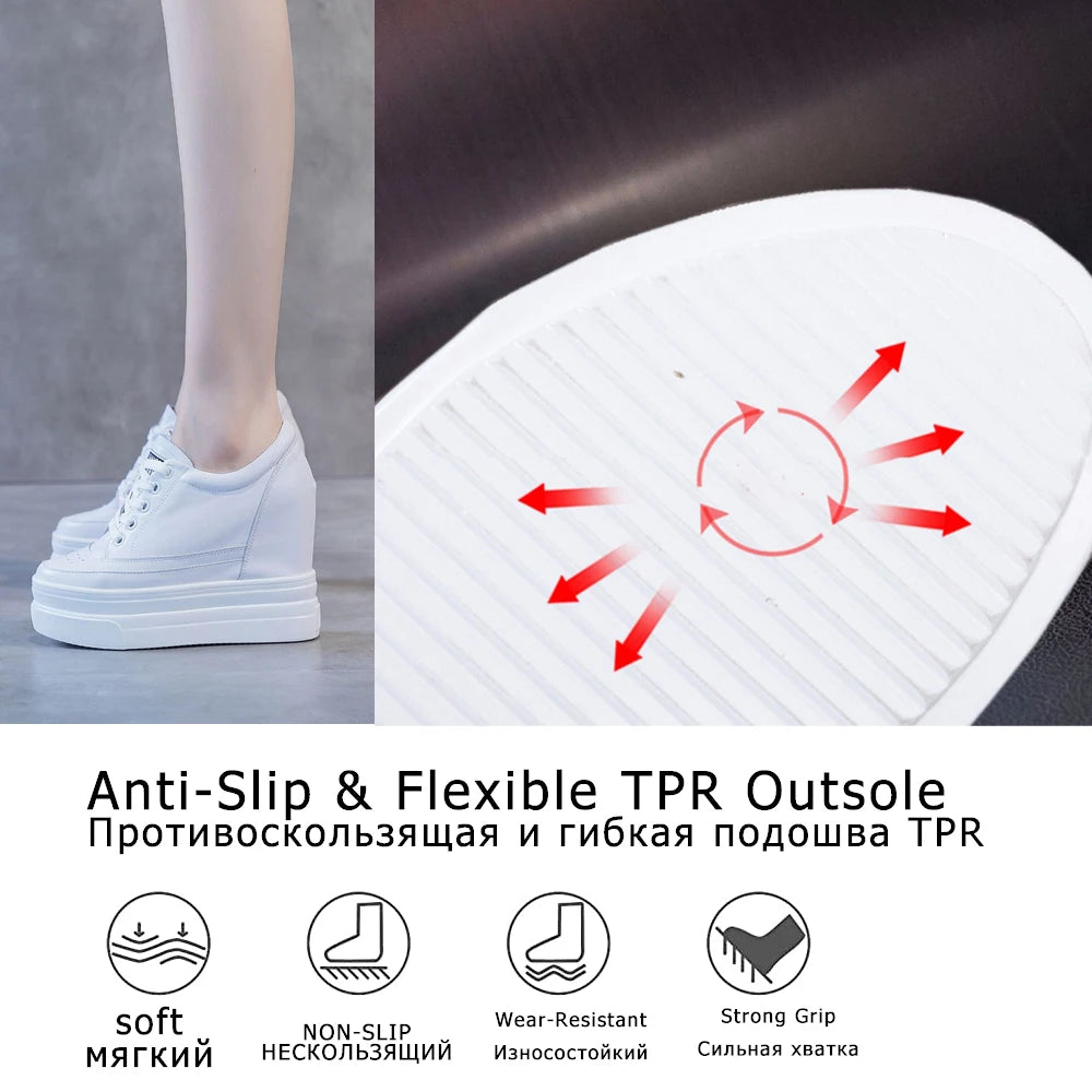 Fujin 11cm Platform Wedge Sneakers Shoes Genuine Leather Women Fashion Sneakers Hidden Heel Shoes Spring Autumn Summer Pumps