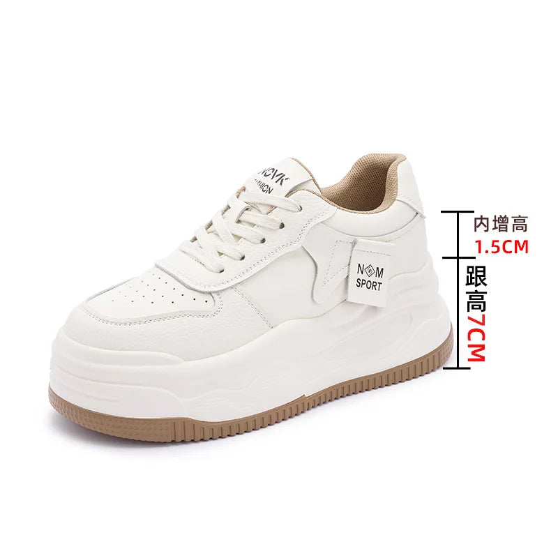 Fujin 8.5cm Genuine Leather Women Vulcanize Chunky Sneakers Women Summer Hidden High Heels Platform Wedge Summer Mesh Shoes