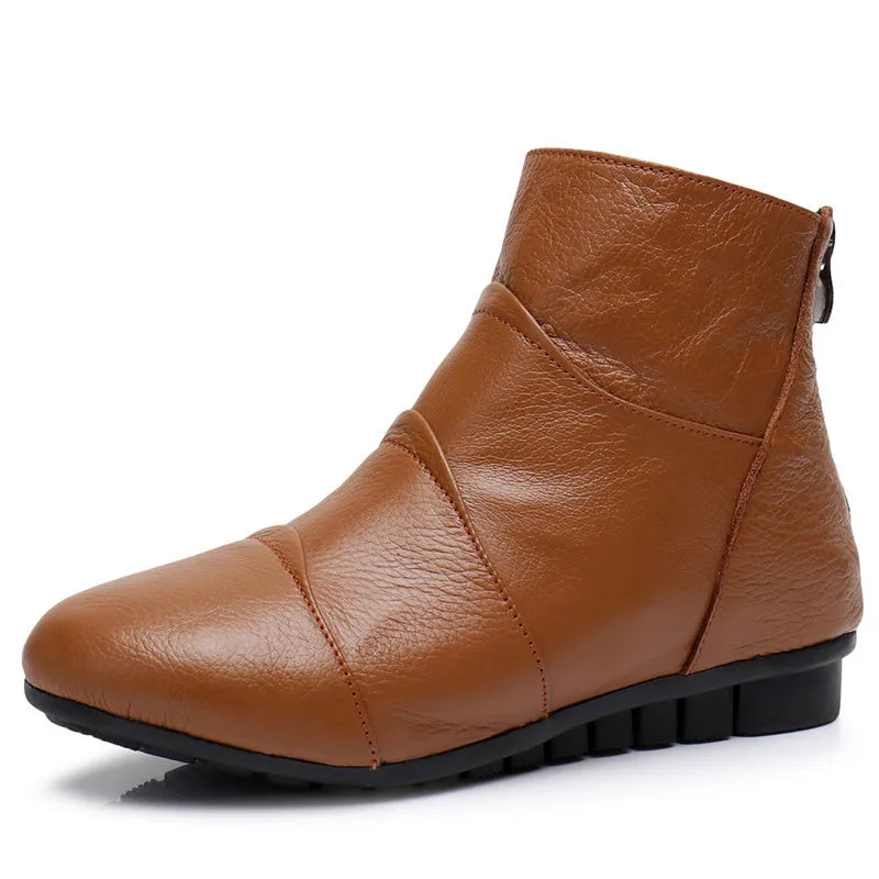 WOIZGIC Women's Ladies Female Mother Genuine Leather Shoes Platform Ankle Boots Zipper Autumn Winter Warm Plush Fur Plus Size