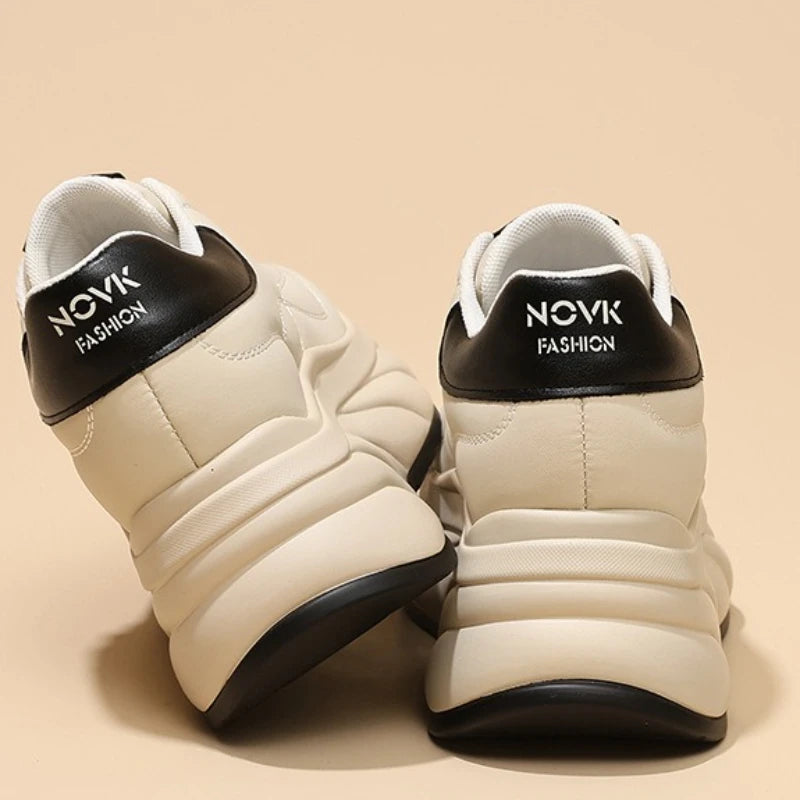 Fujin 8cm Genuine Leather Chunky Sneakers for Women Platform Sneakers Heel Wedge Women Casual Shoes  Slip on Female Summer Shoes