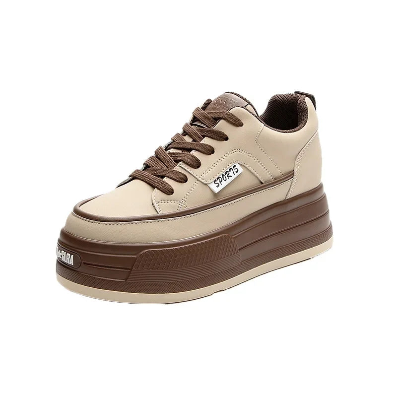 Fujin 7cm Genuine Leather Platform Wedge Sneakers Women Shoes Leather Heel Pumps Boots Women Spring Autumn Summer board Shoes