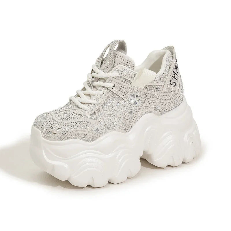 Fujin 11cm Microfiber Leather Women Breathable Casual Platform Wedge Vulcanize Bling Fashion Chunky Sneaker Autumn Fashion Shoes