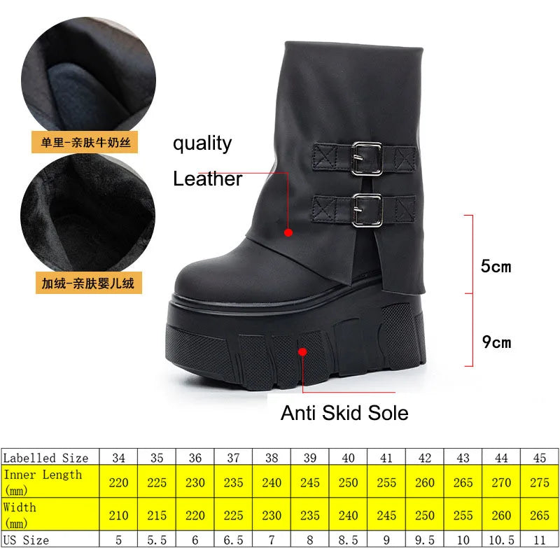 Fujin 14cm Genuine Leather Platform Boots for Women Ankle Boots Spring Autumn Winter Platform Wedge Heel Boots Booties Female