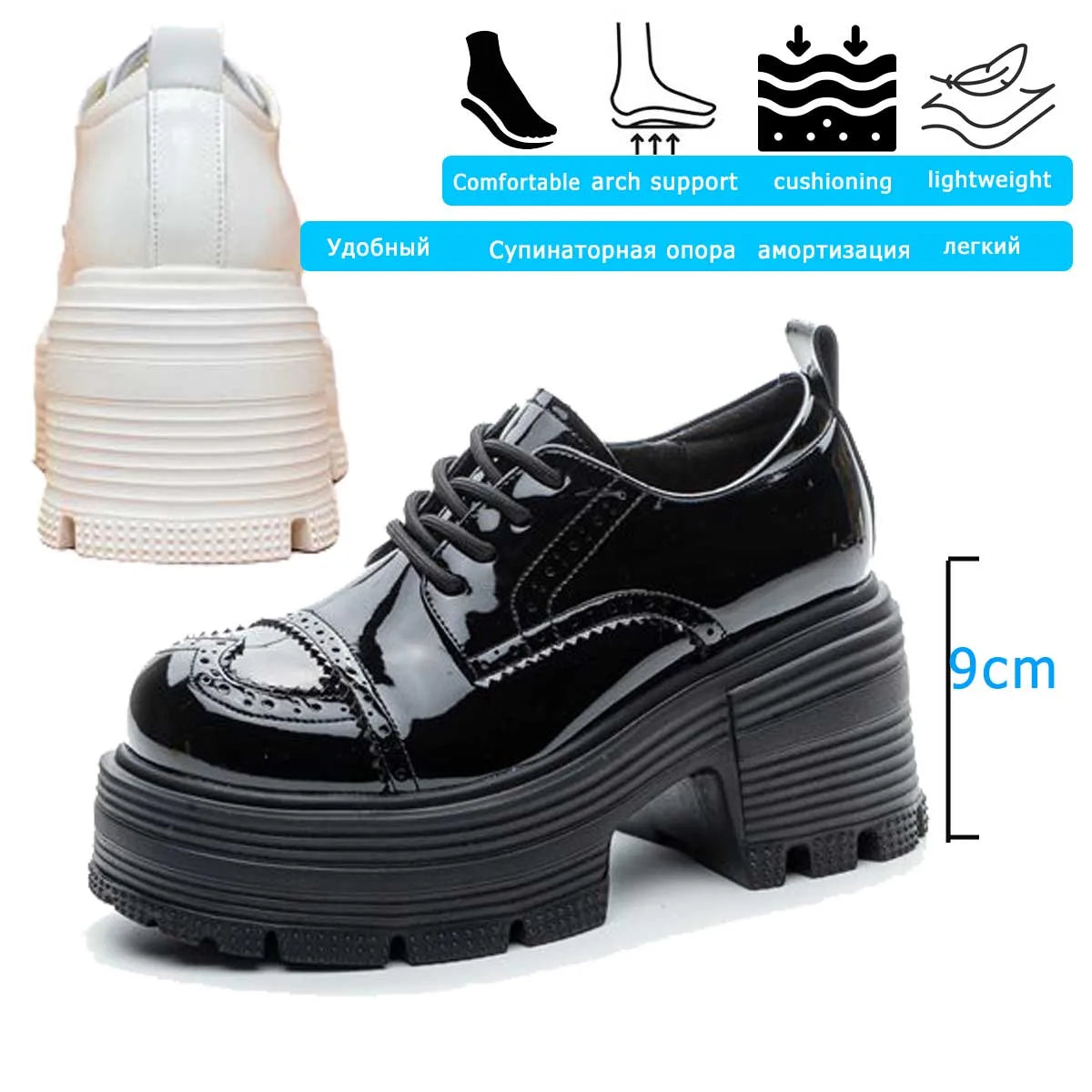 Fujin 9cm Genuine Leather Boots Autumn Female Women Boots Casual Spring Pumps Mary Jane Platform Wedge Flats Breathable Shoes