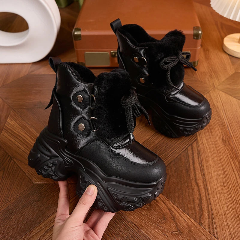 AUTUSPIN 8cm High Platforms Snow Boots Women 2025 Winter Spring Warm Plush High-top Sneakers Female Fashion Short Booties Woman